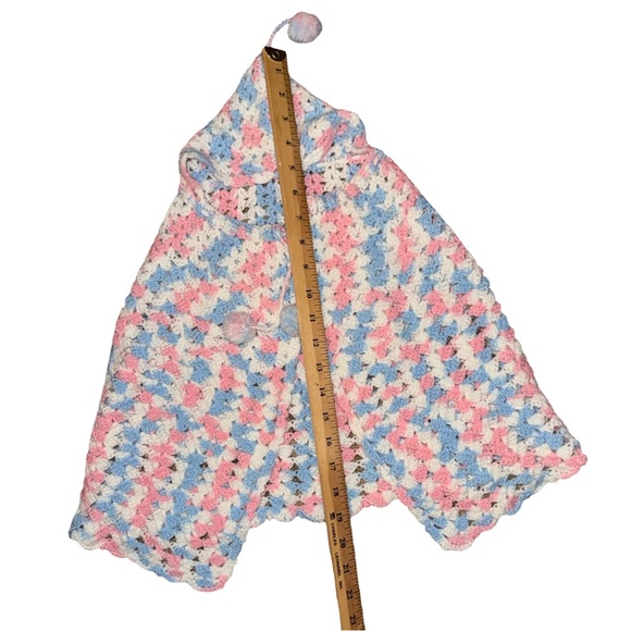Vintage Handknit Crochet baby girl poncho 6-9 month pink/blue/white - Picture 2 of 3